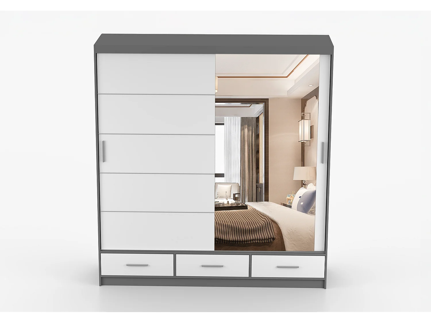 Armoire Solian 203 cm avec miroir - Gris - Blanc