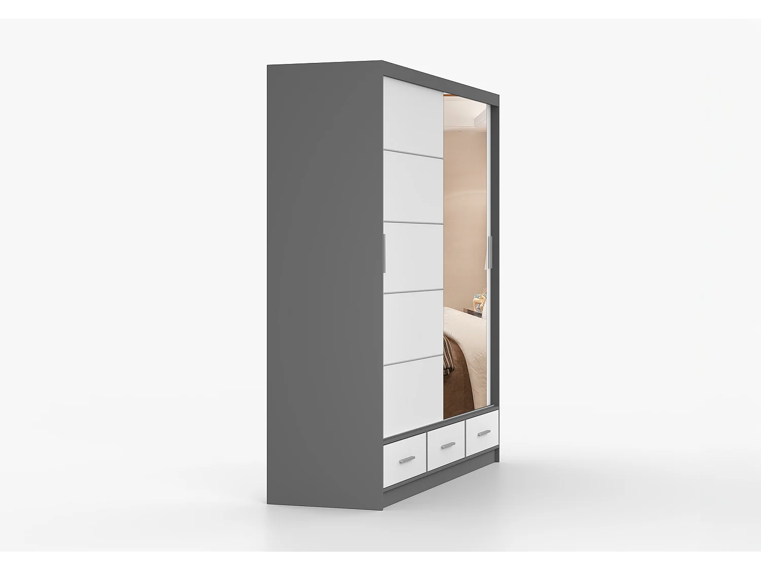 Armoire Solian 203 cm avec miroir - Gris - Blanc