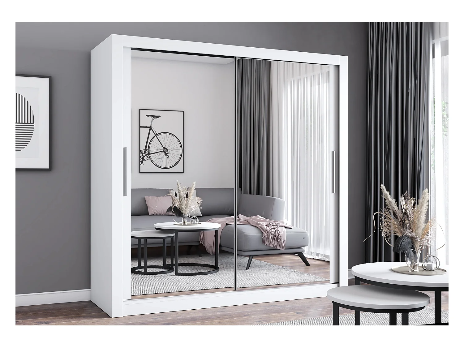 Armoire Maer 203 cm avec miroir - Blanc