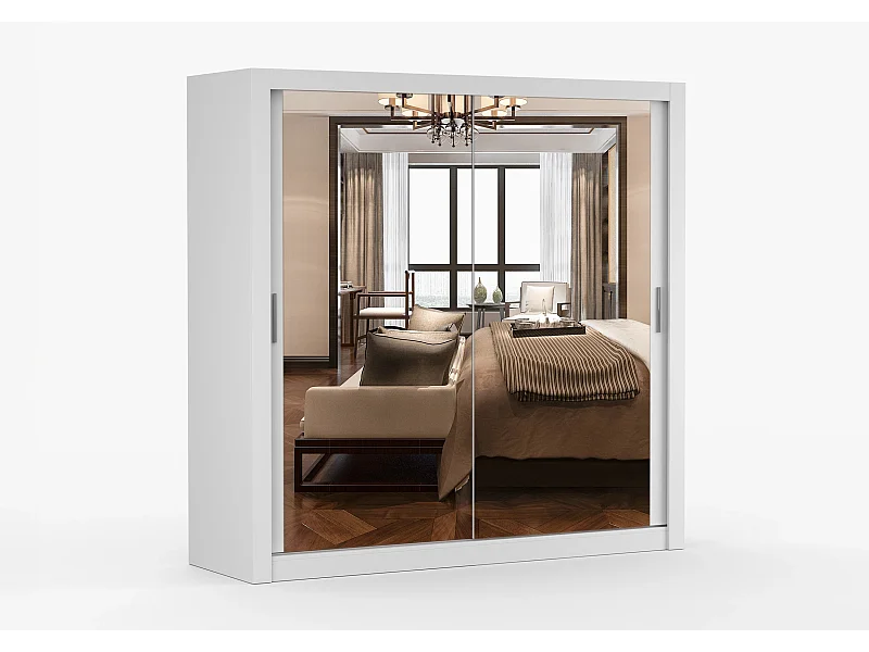 Armoire Maer 203 cm avec miroir - Blanc