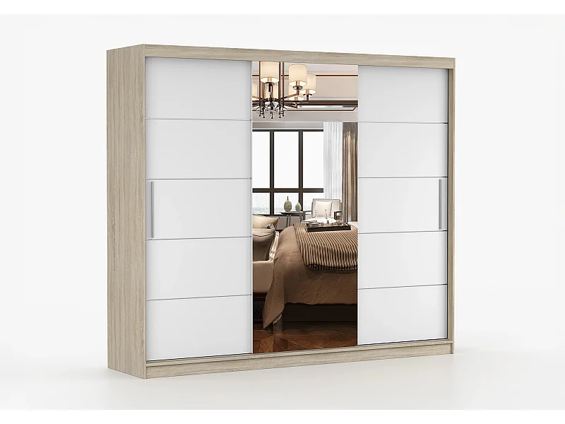 Armoire Théana avec miroir 250 cm - Chêne - Blanc
