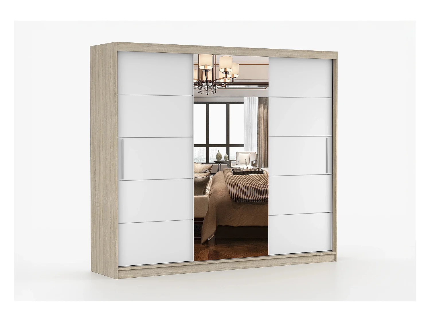 Armoire Théana avec miroir 250 cm - Chêne - Blanc