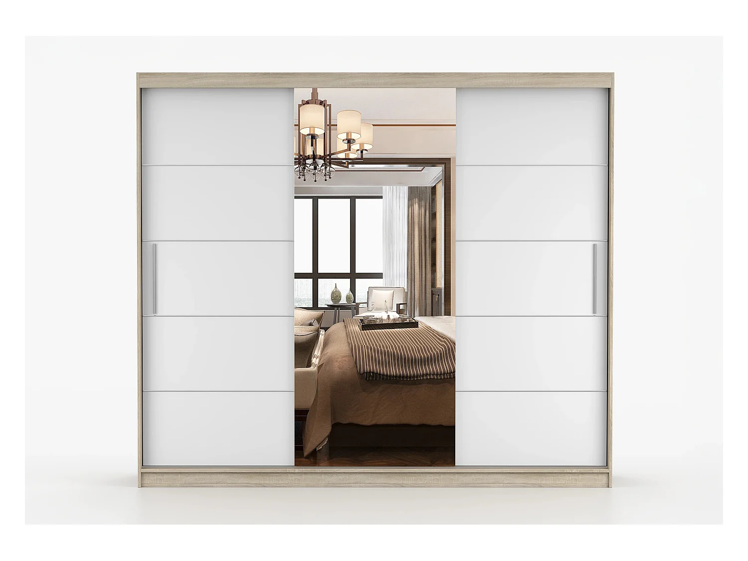 Armoire Théana avec miroir 250 cm - Chêne - Blanc