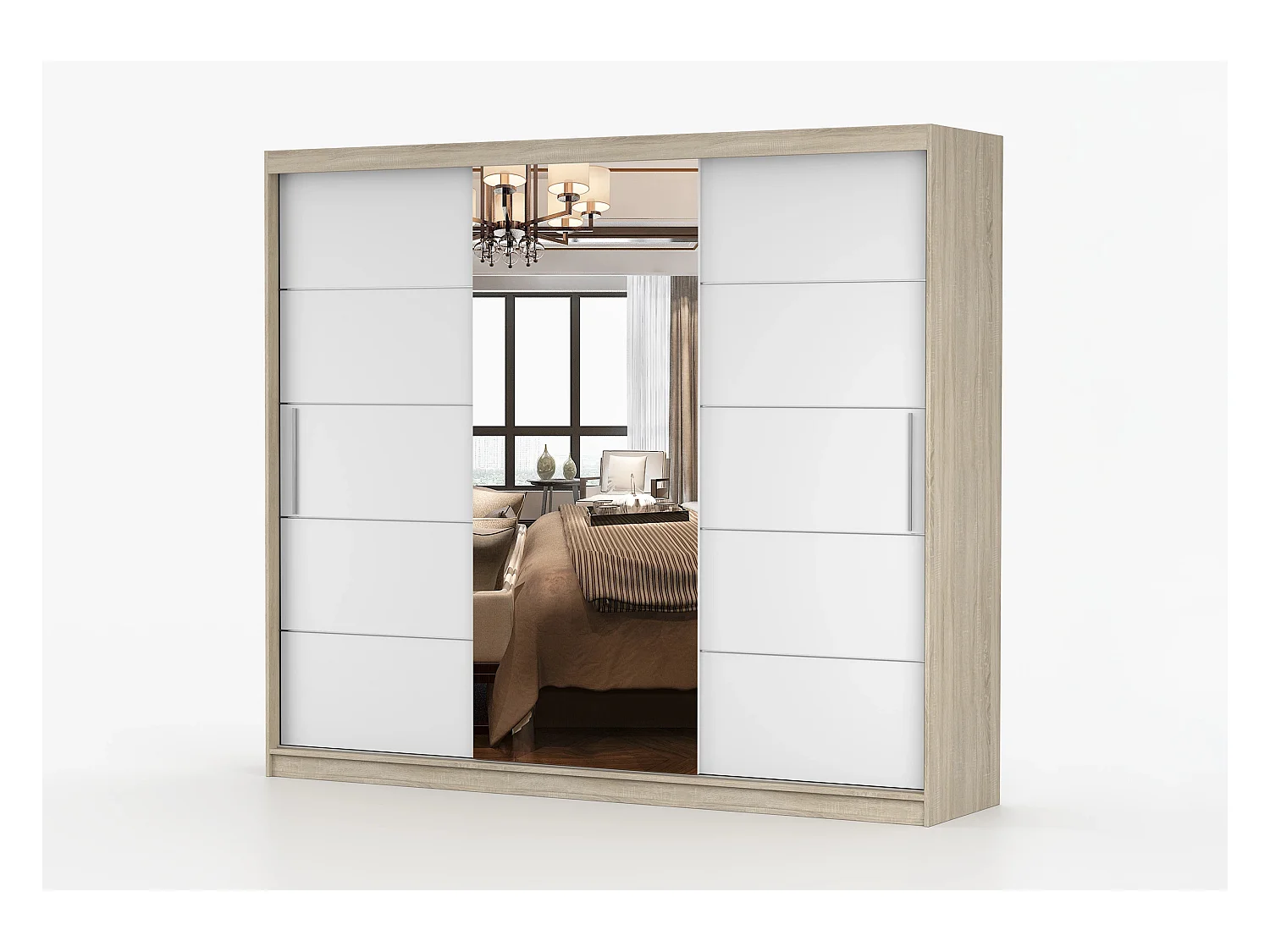 Armoire Théana avec miroir 250 cm - Chêne - Blanc