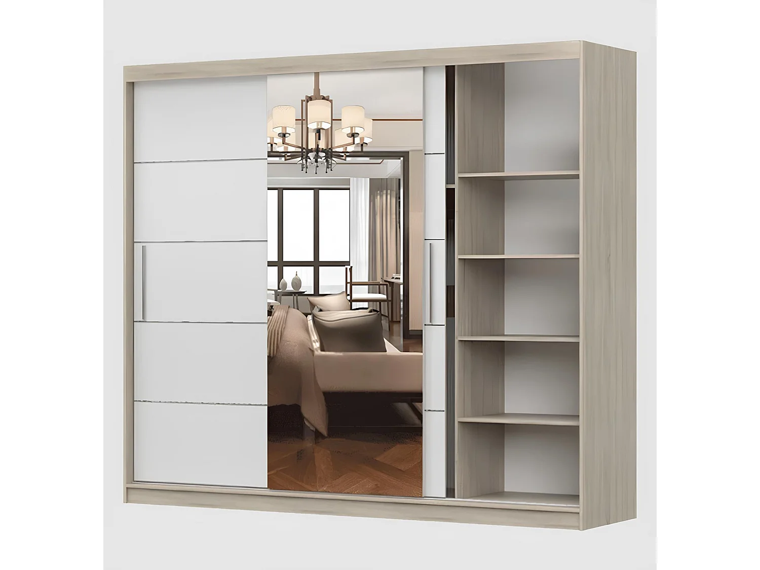 Armoire Théana avec miroir 250 cm - Chêne - Blanc