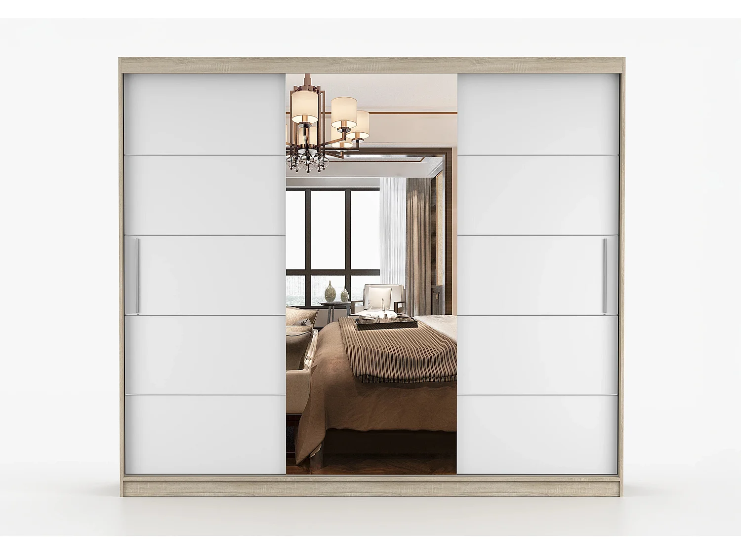 Armoire Théana avec miroir 250 cm - Chêne - Blanc