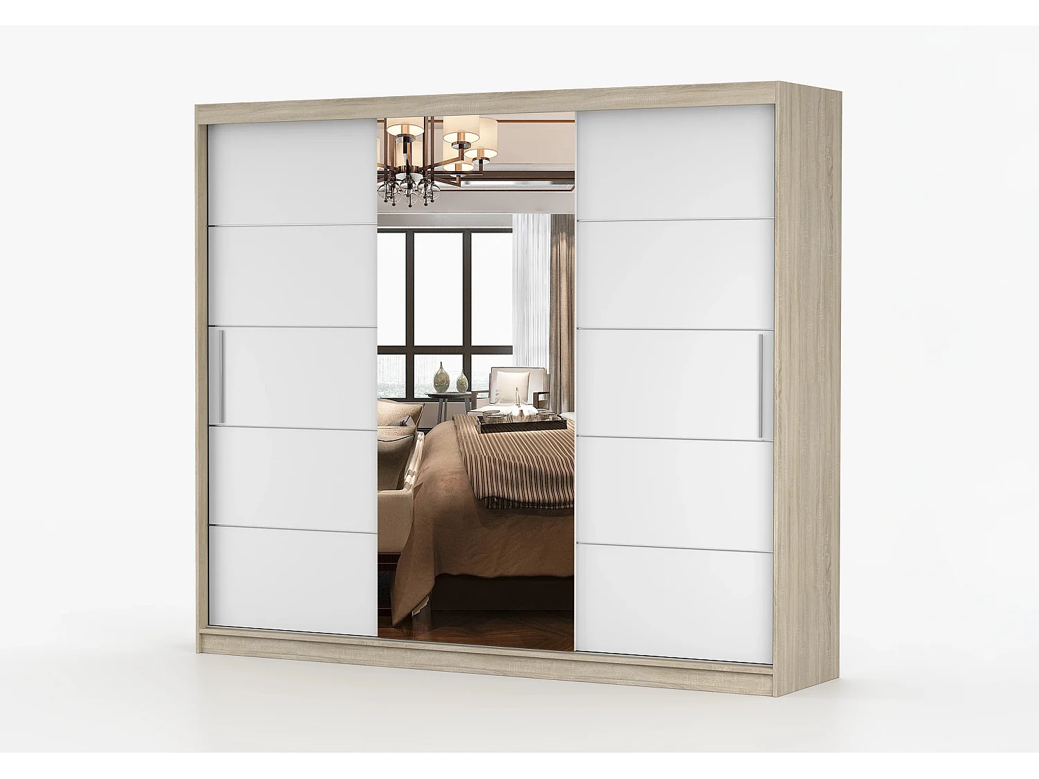 Armoire Théana avec miroir 250 cm - Chêne - Blanc