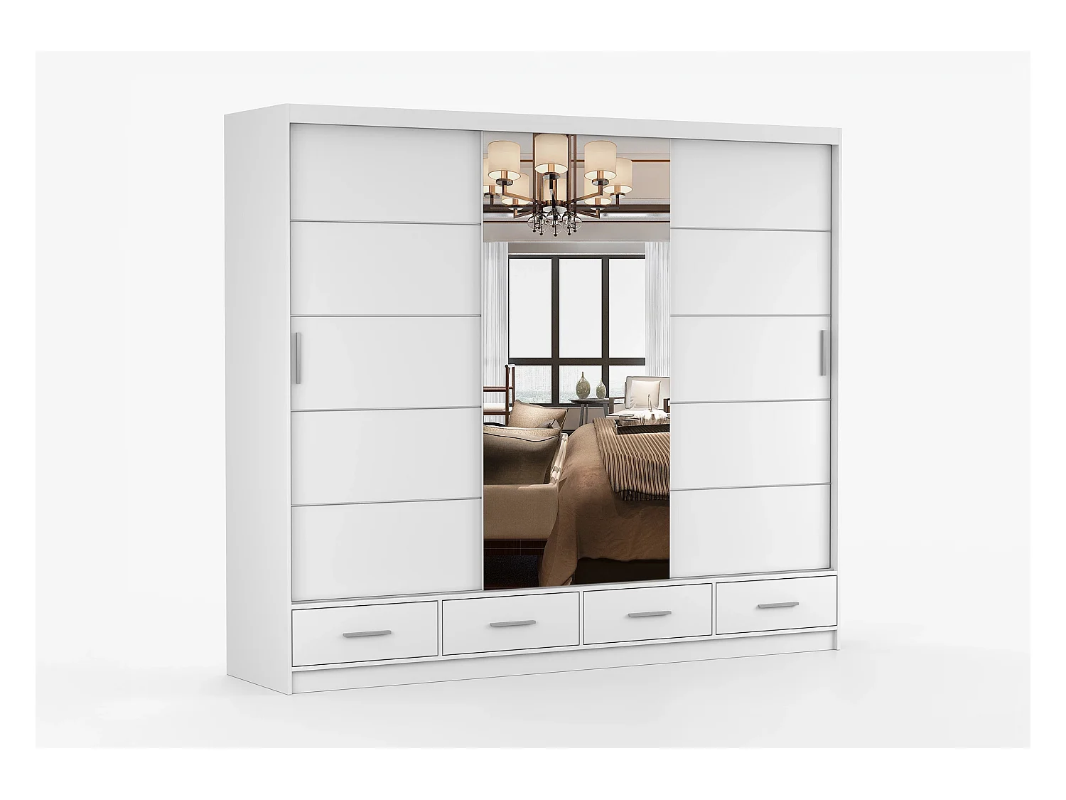 Armoire Silas 250 cm avec miroir - Blanc