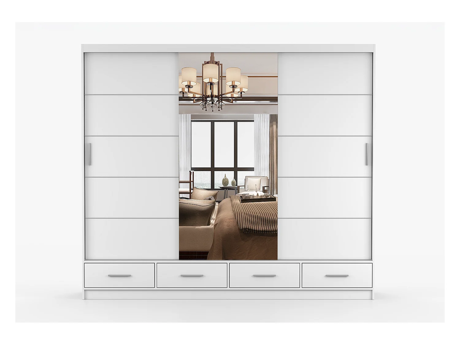Armoire Silas 250 cm avec miroir - Blanc