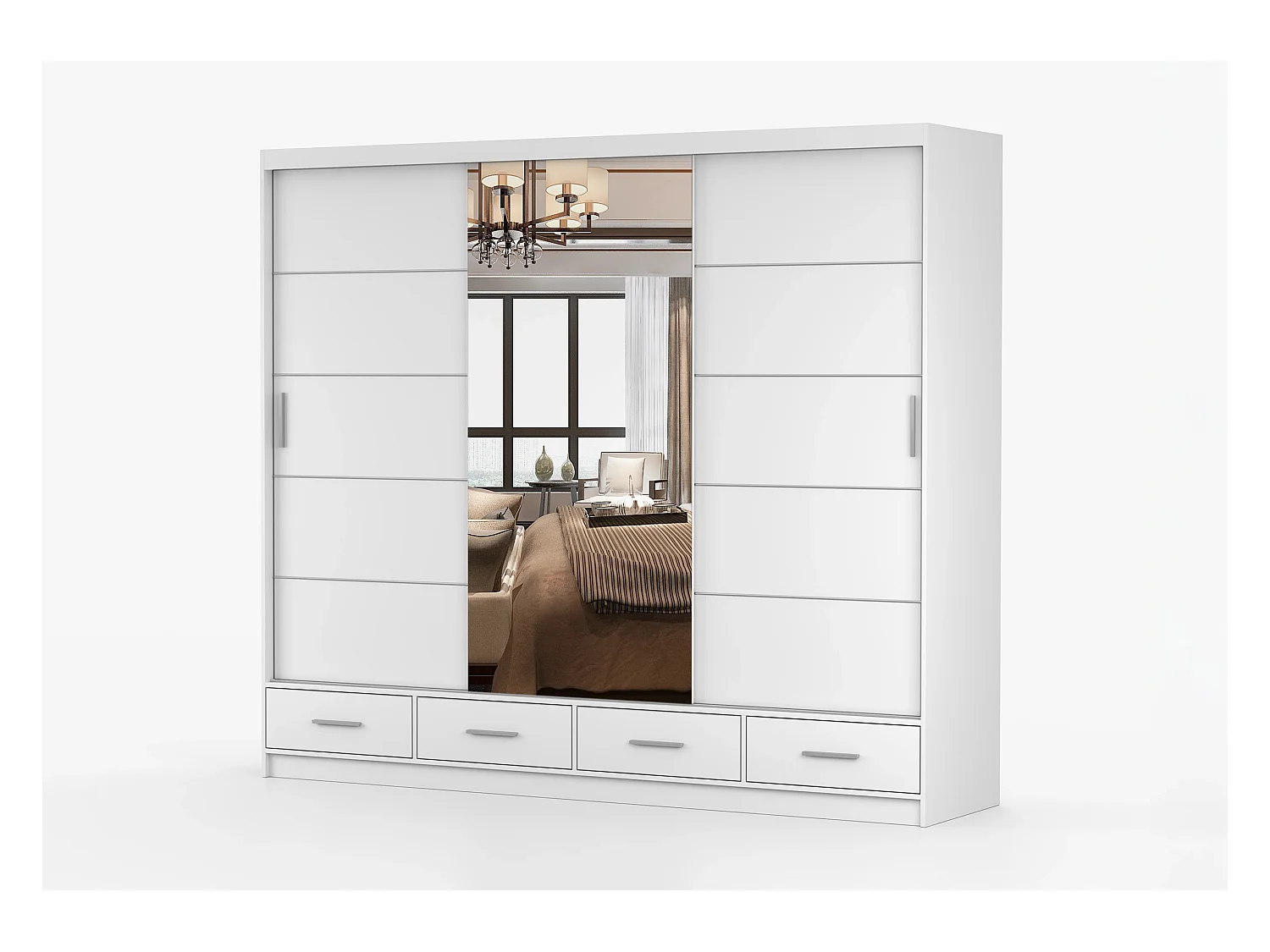 Armoire Silas 250 cm avec miroir - Blanc