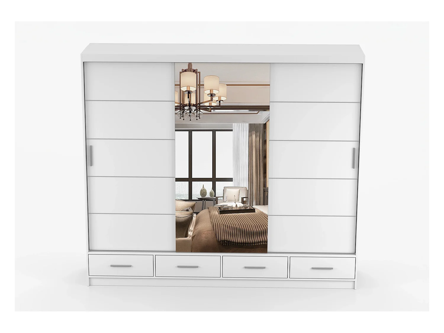 Armoire Silas 250 cm avec miroir - Blanc