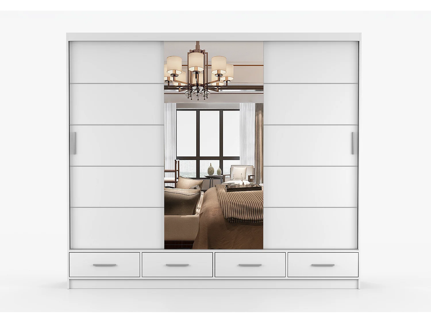 Armoire Silas 250 cm avec miroir - Blanc