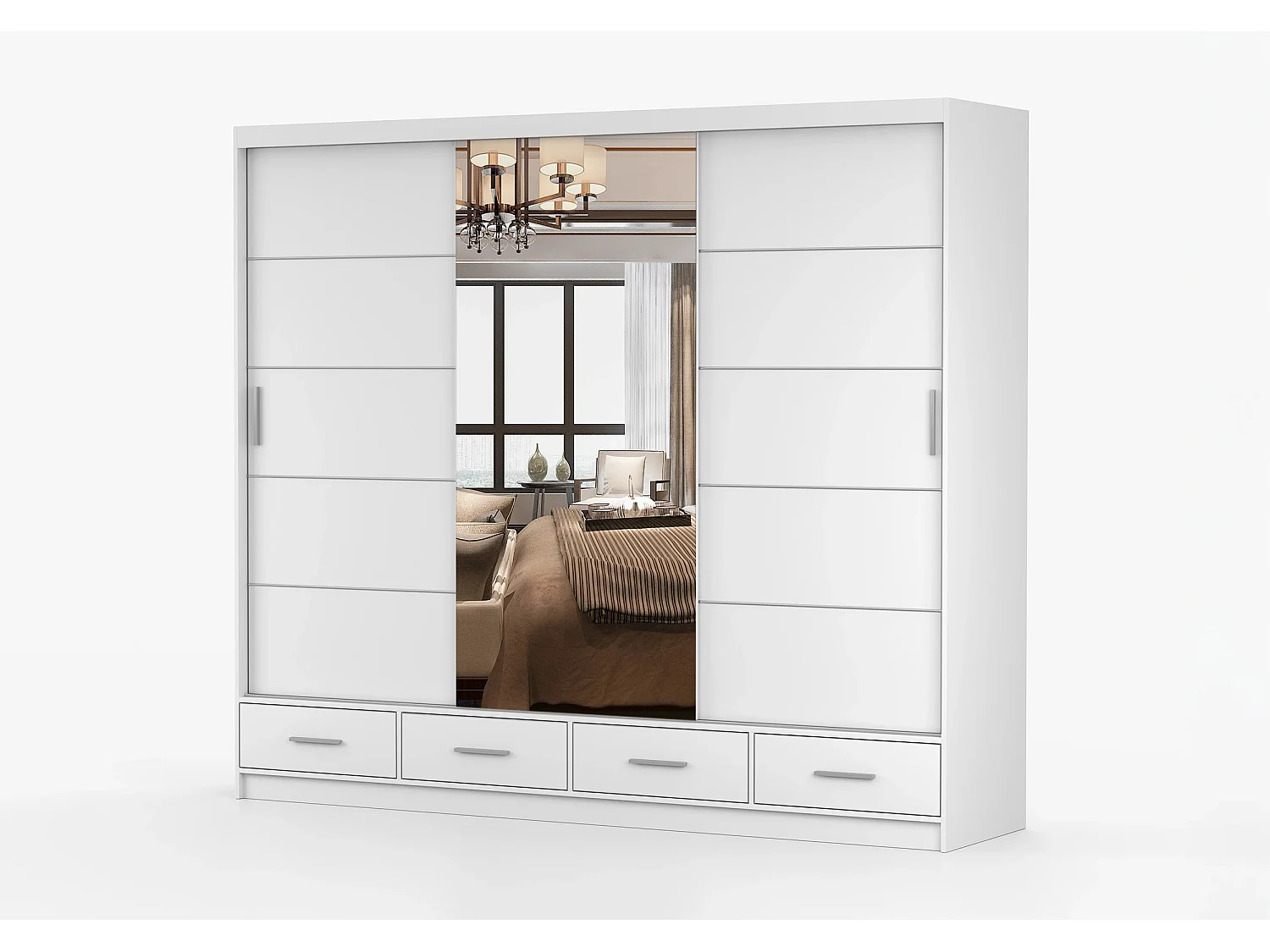 Armoire Silas 250 cm avec miroir - Blanc