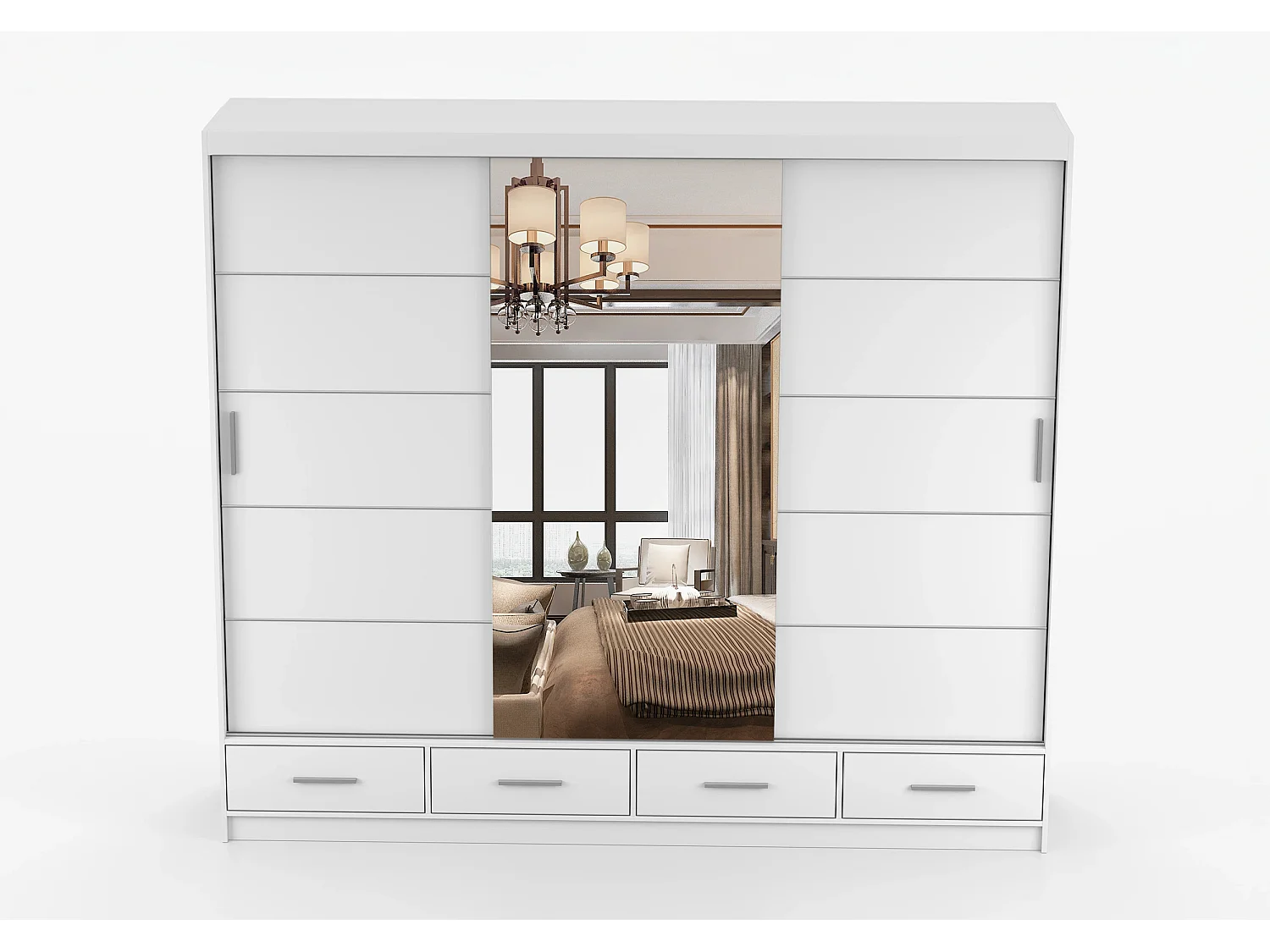 Armoire Silas 250 cm avec miroir - Blanc
