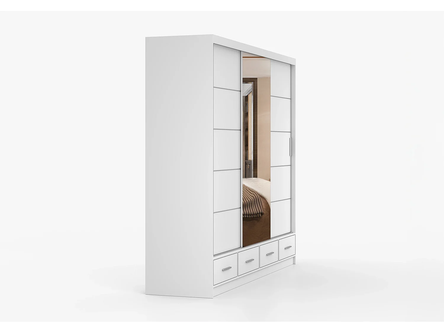 Armoire Silas 250 cm avec miroir - Blanc