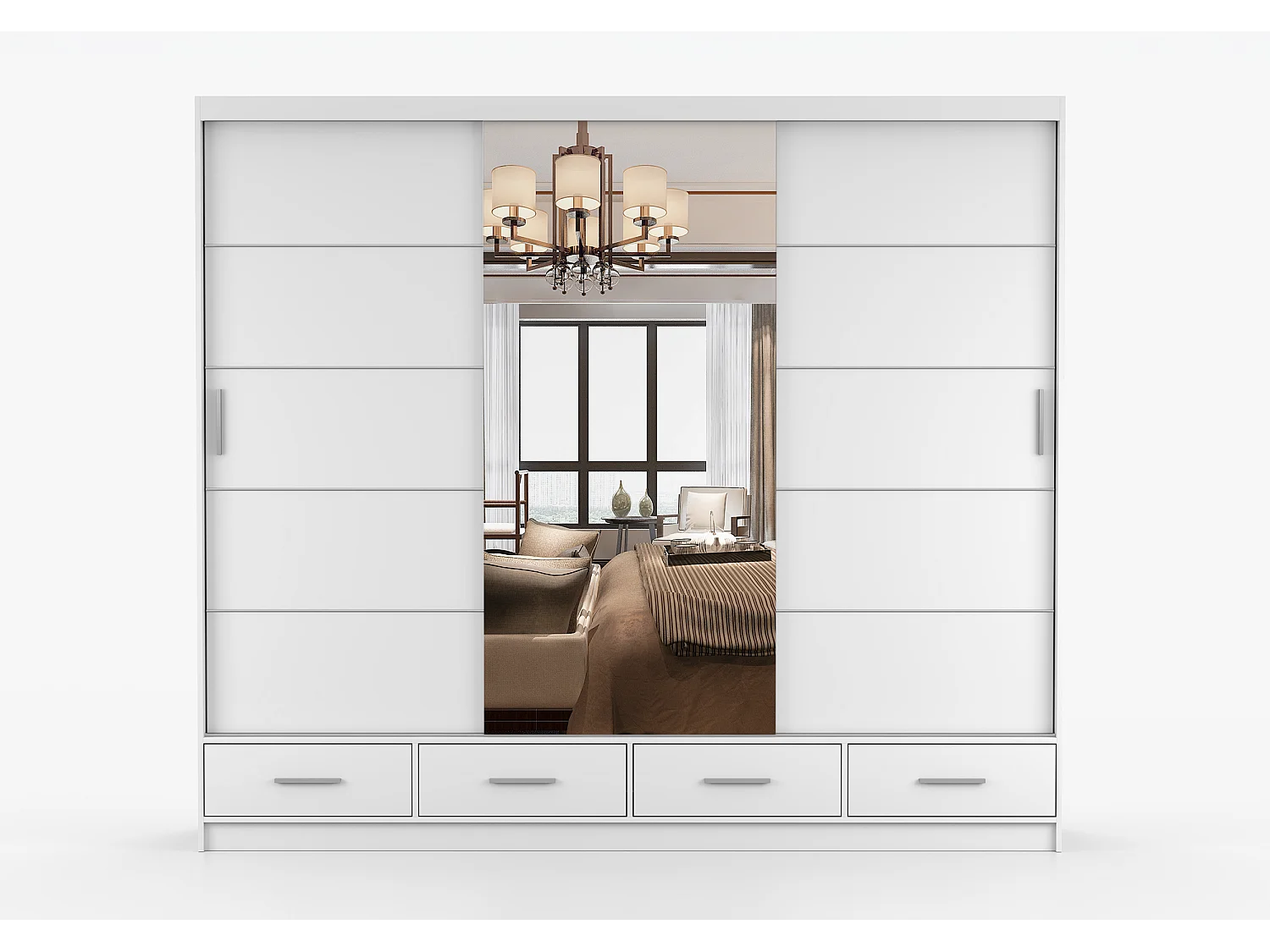 Armoire Silas 250 cm avec miroir - Blanc