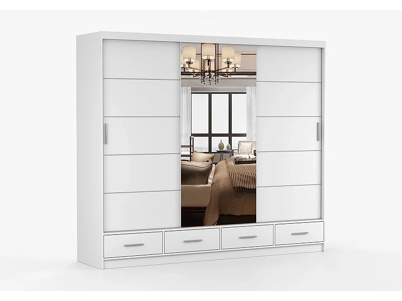 Armoire Silas 250 cm avec miroir - Blanc