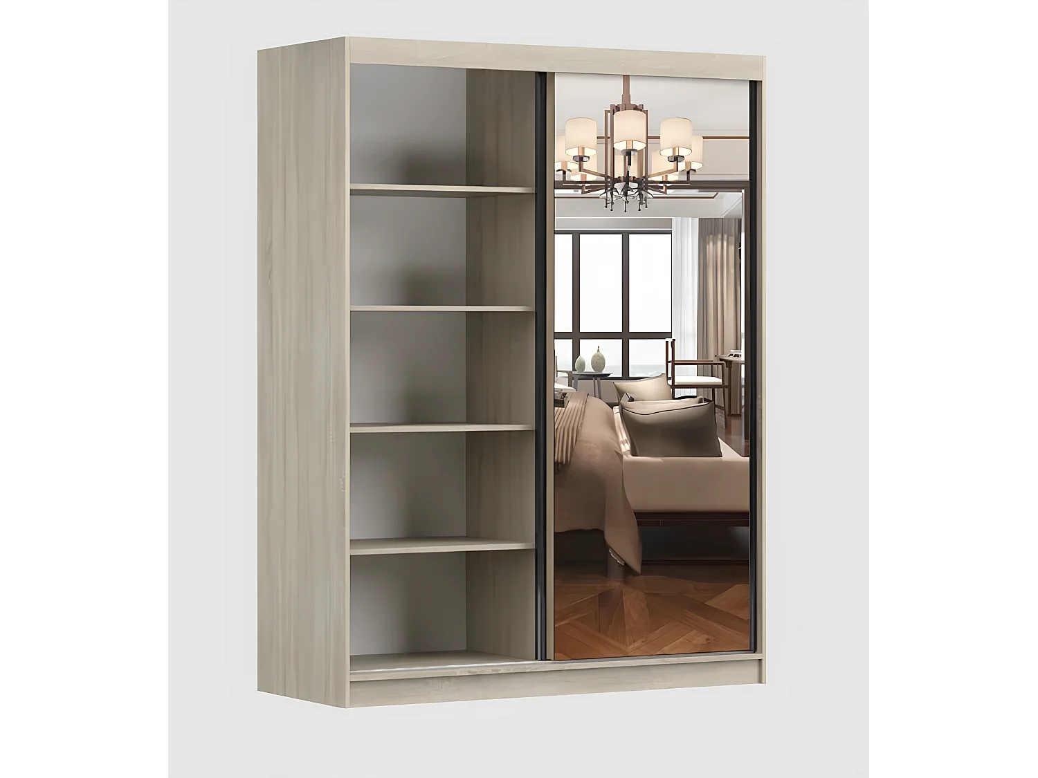 Armoire Elowen 150 cm avec miroir - Noir - Chêne
