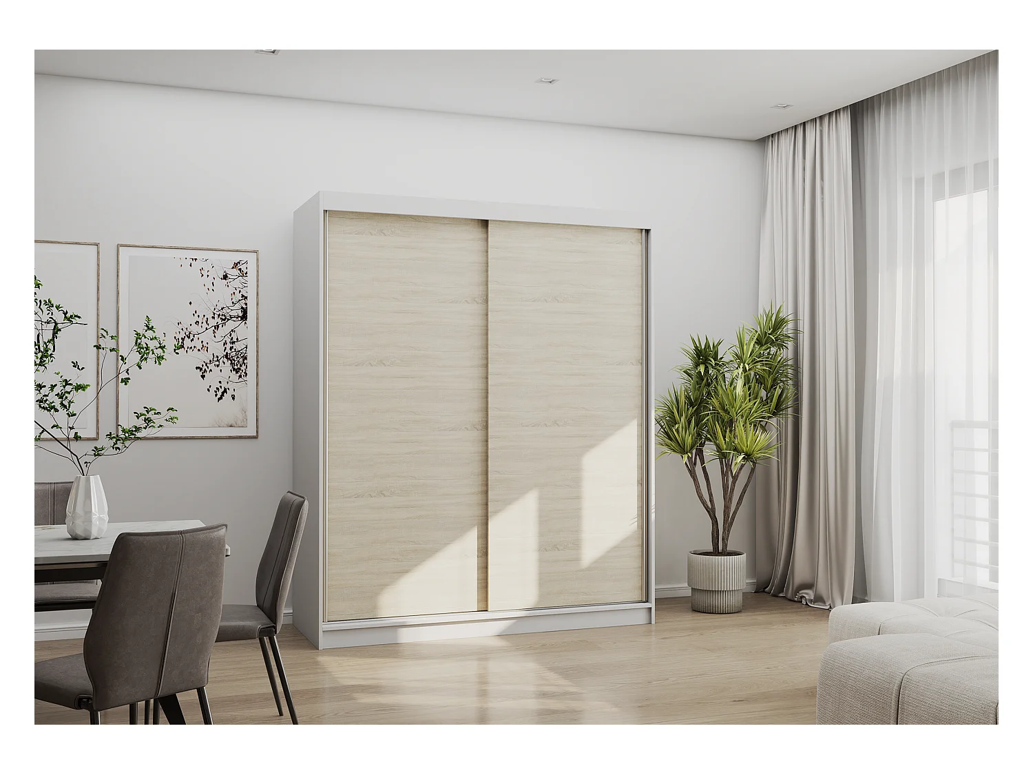 Armoire Aveline 160 cm - Blanc - Chêne