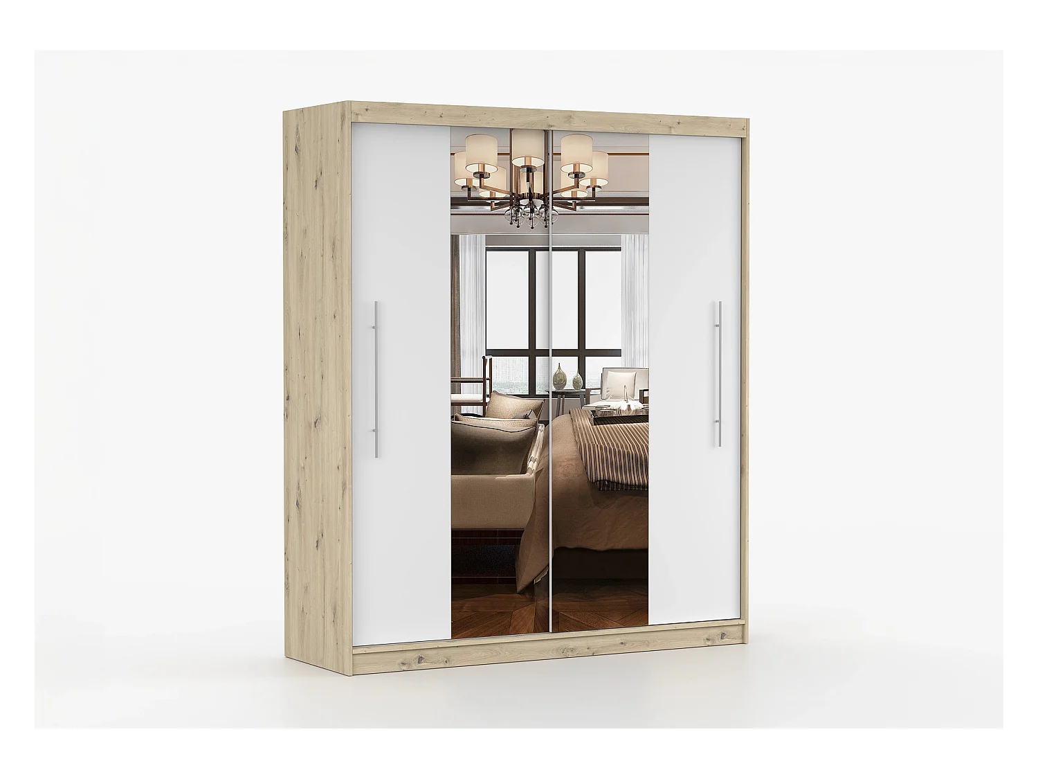 Armoire Althéa 203 cm avec miroir - Effet bois - Blanc