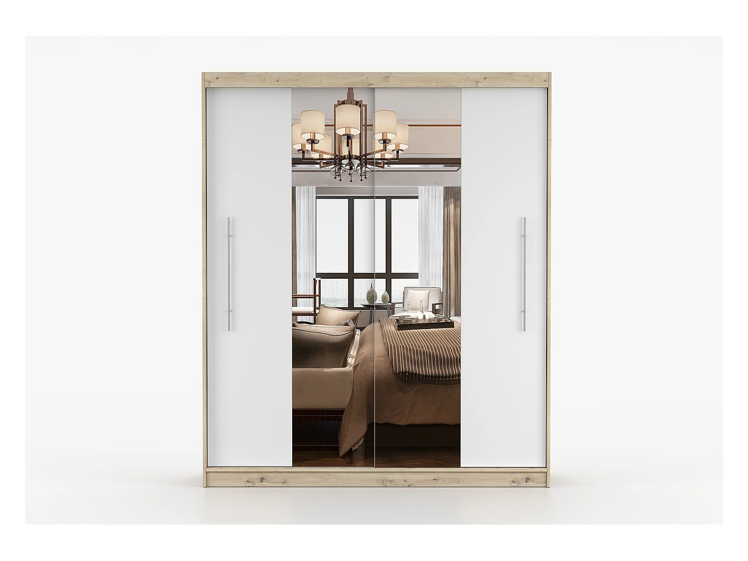 Armoire Althéa 203 cm avec miroir - Effet bois - Blanc