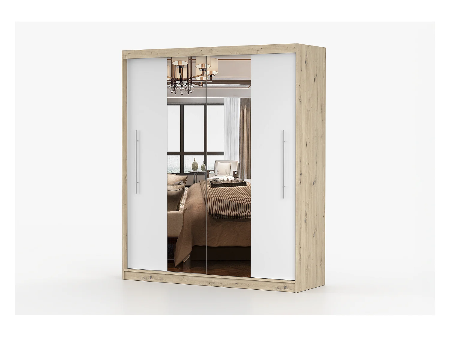 Armoire Althéa 203 cm avec miroir - Effet bois - Blanc