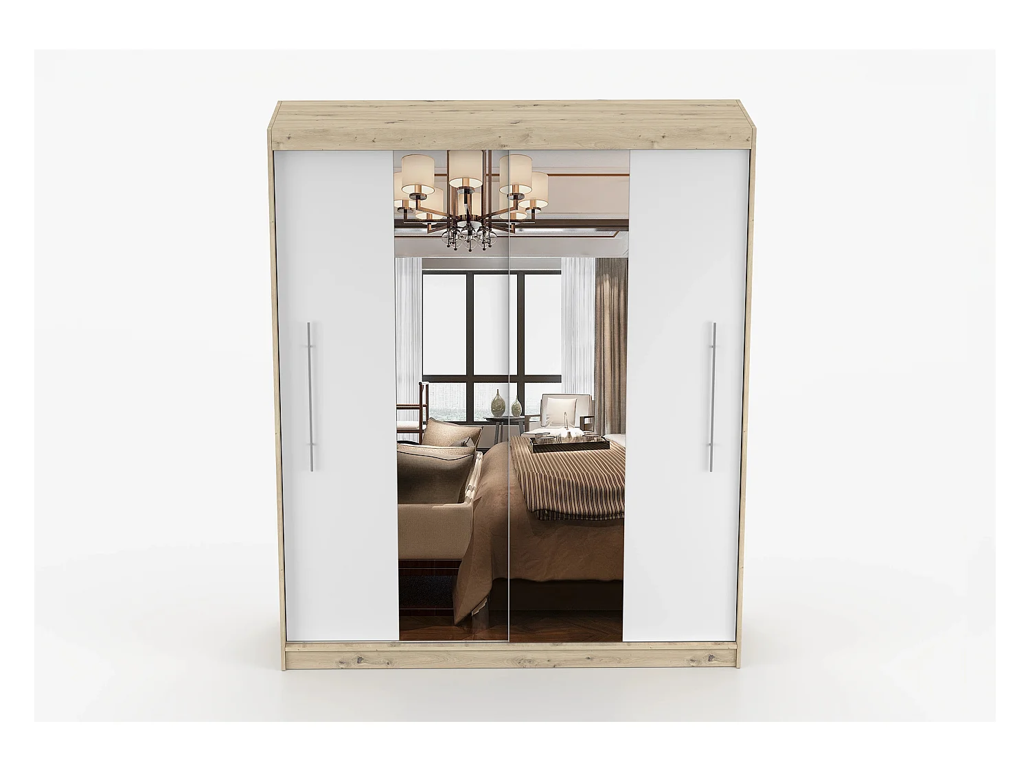 Armoire Althéa 203 cm avec miroir - Effet bois - Blanc
