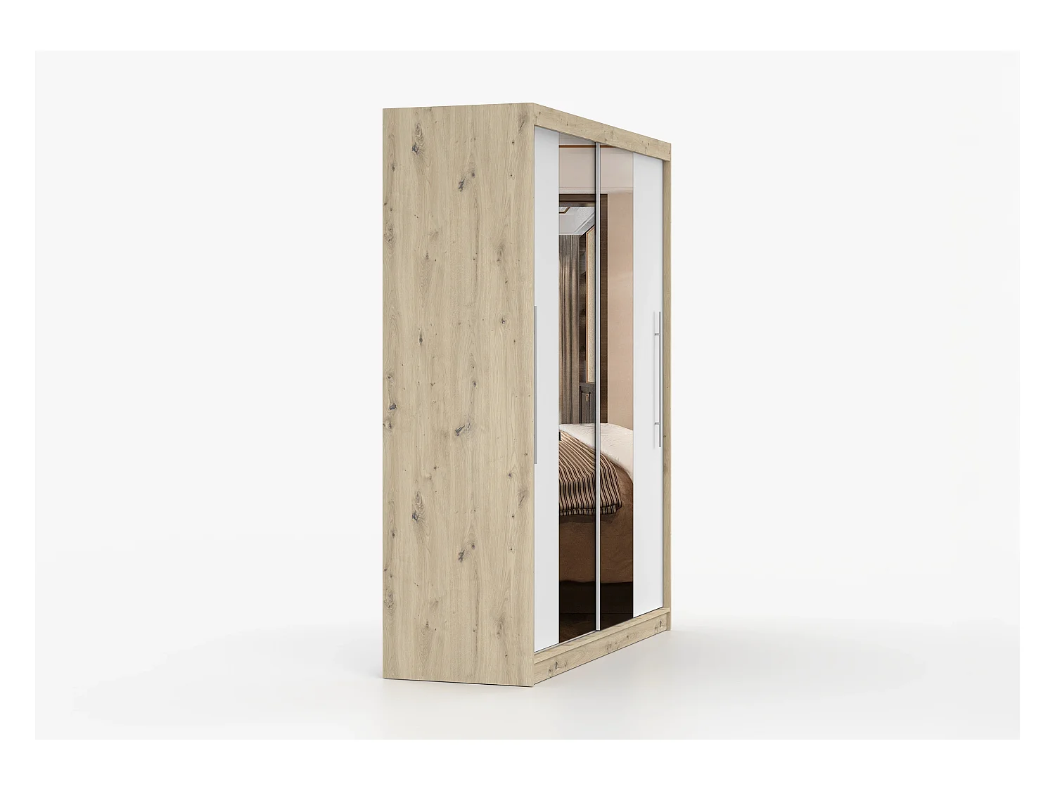 Armoire Althéa 203 cm avec miroir - Effet bois - Blanc