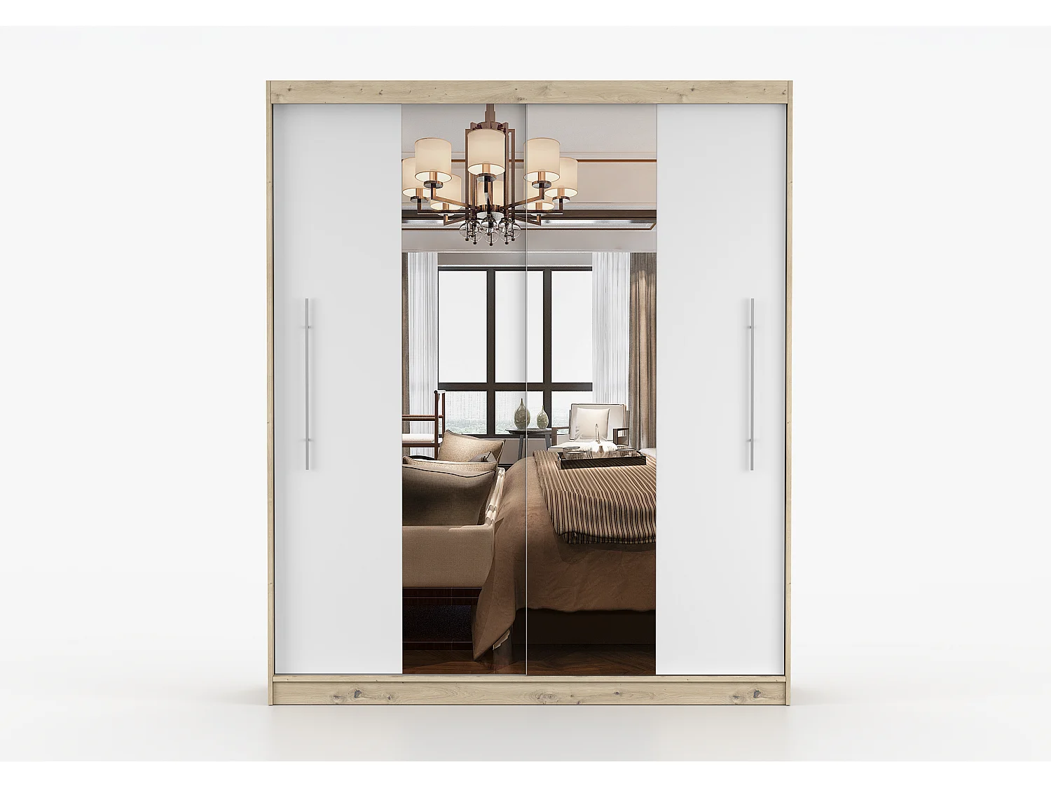 Armoire Althéa 203 cm avec miroir - Effet bois - Blanc