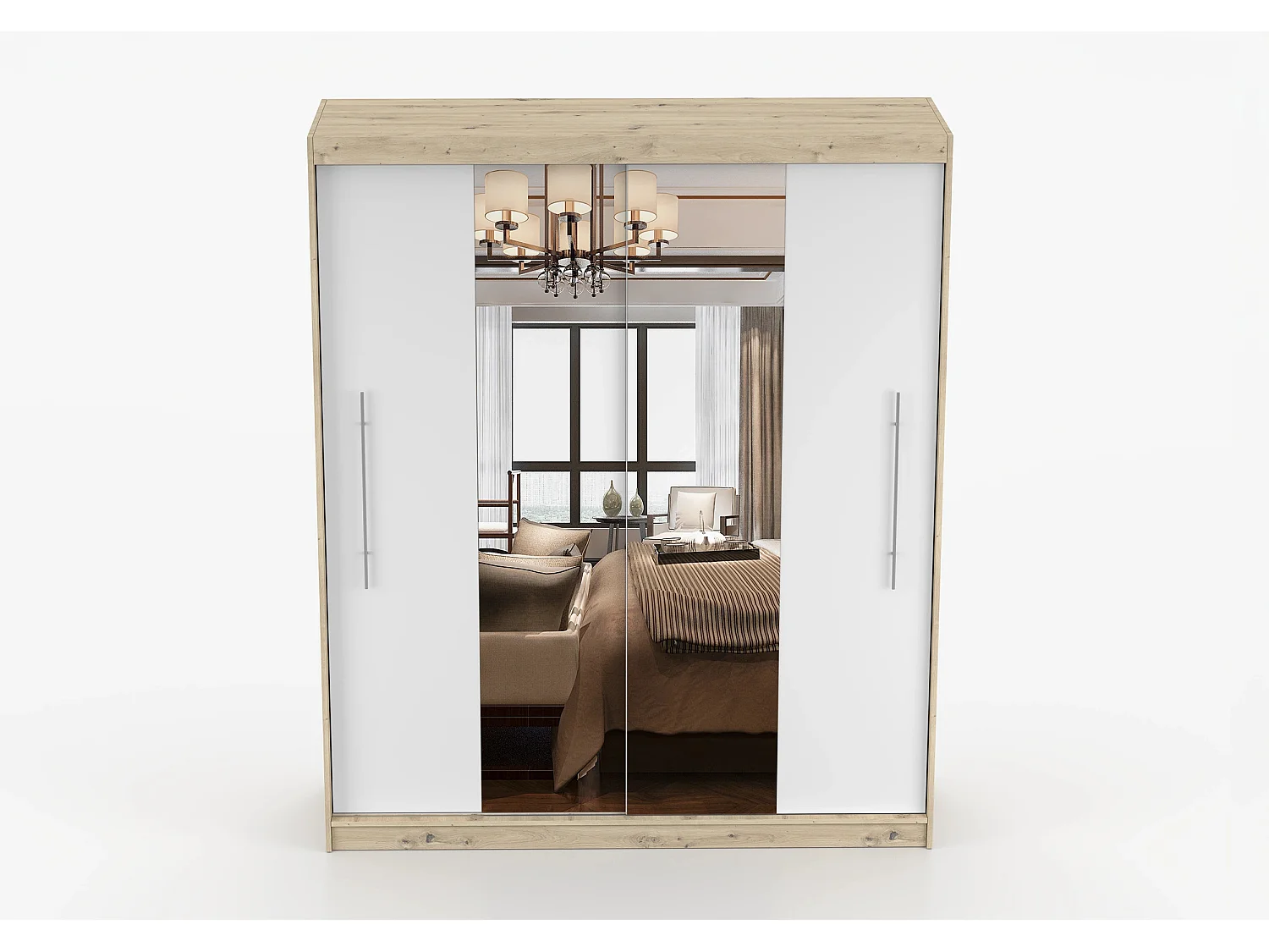 Armoire Althéa 203 cm avec miroir - Effet bois - Blanc
