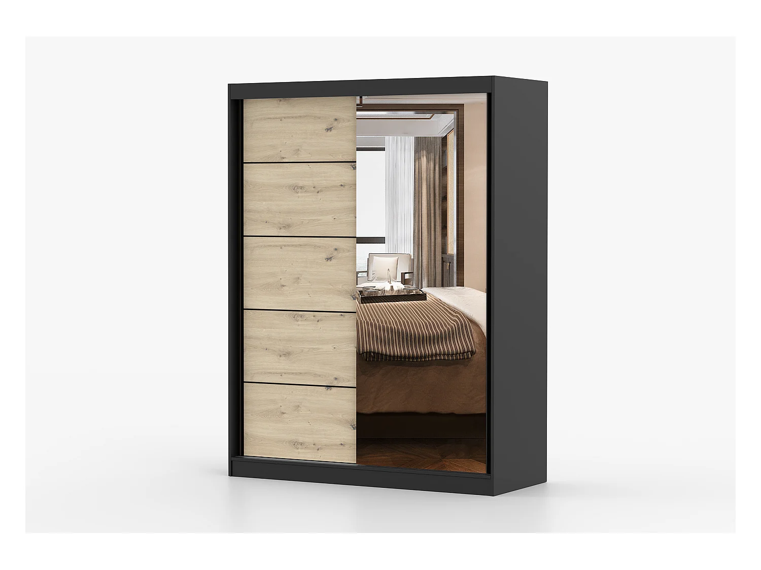 Armoire Enola 150 cm avec miroir - Noir - Effet bois
