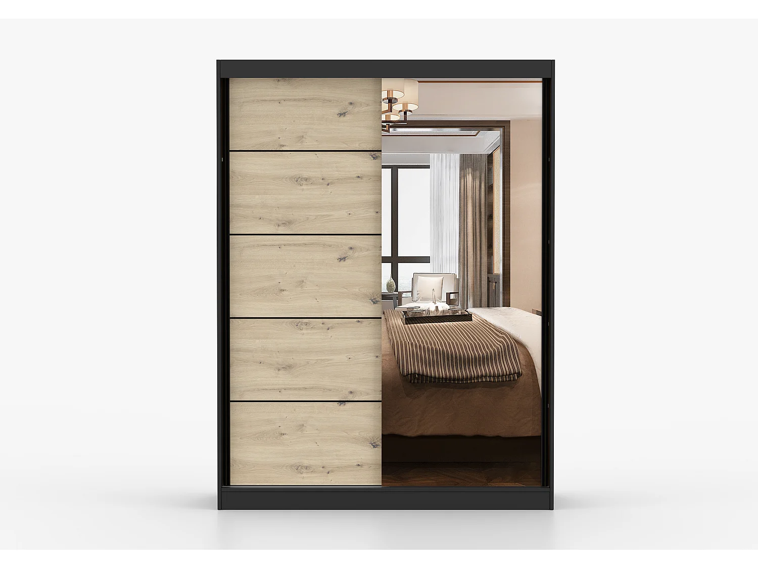 Armoire Enola 150 cm avec miroir - Noir - Effet bois