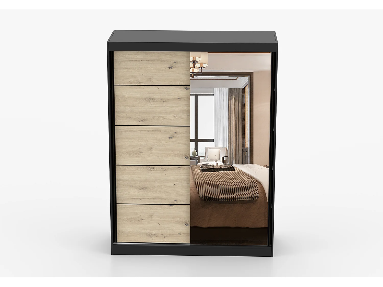 Armoire Enola 150 cm avec miroir - Noir - Effet bois