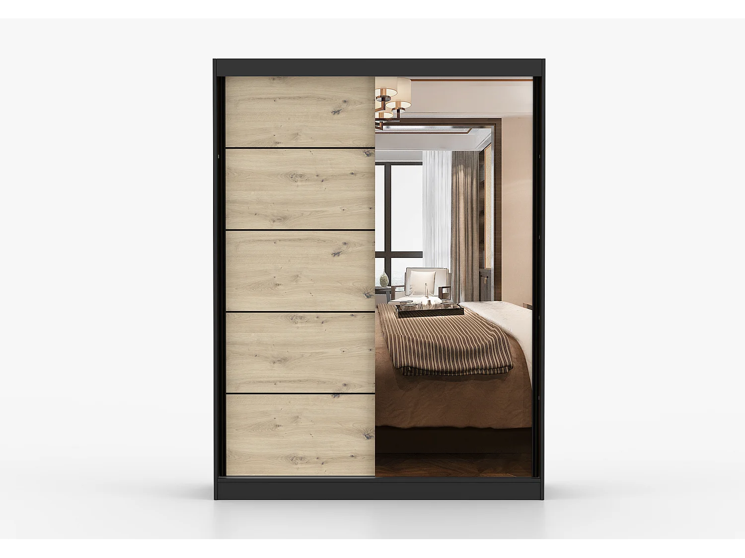 Armoire Enola 150 cm avec miroir - Noir - Effet bois