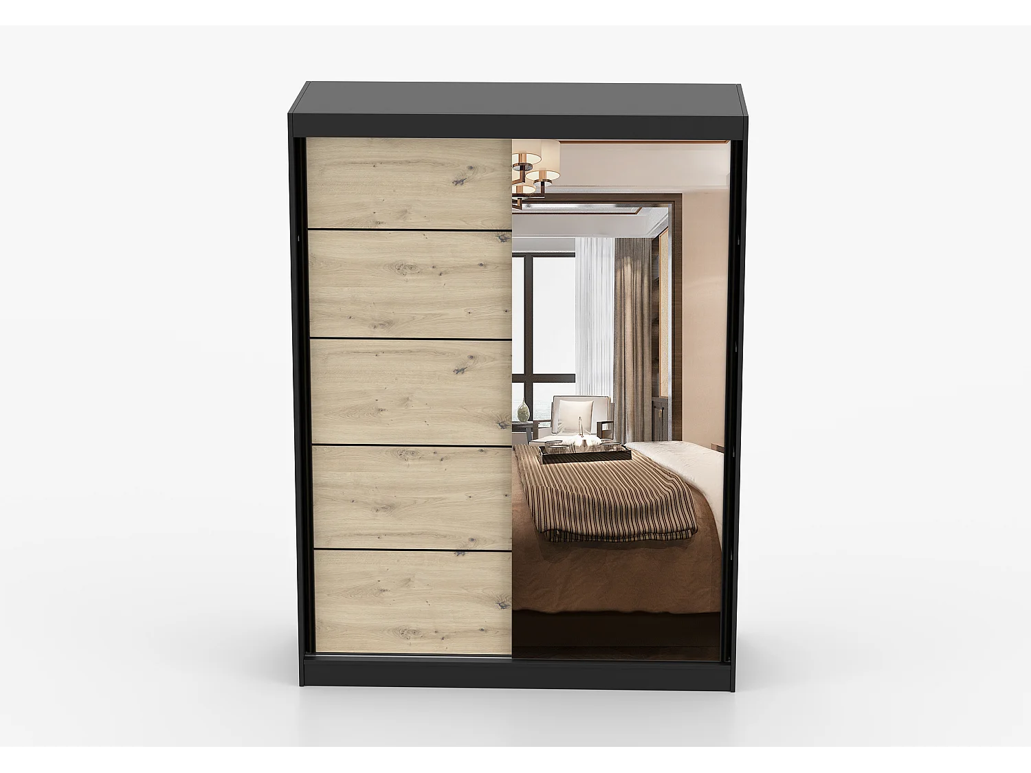 Armoire Enola 150 cm avec miroir - Noir - Effet bois
