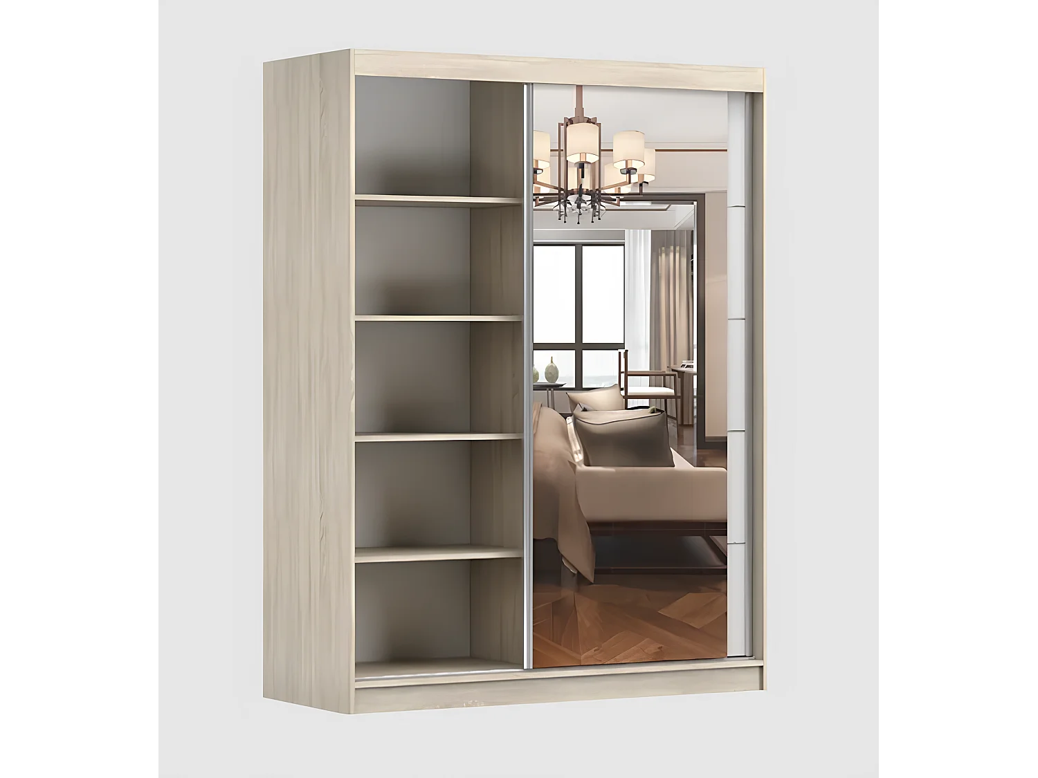 Armoire Enola 150 cm avec miroir - Noir - Effet bois