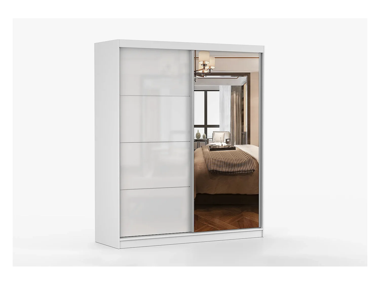 Armoire Naélie 183 cm avec miroir - Blanc