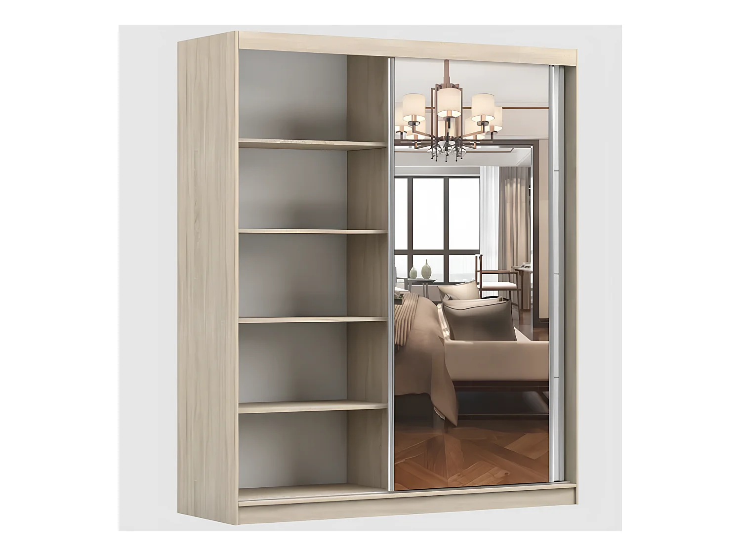 Armoire Naélie 183 cm avec miroir - Blanc