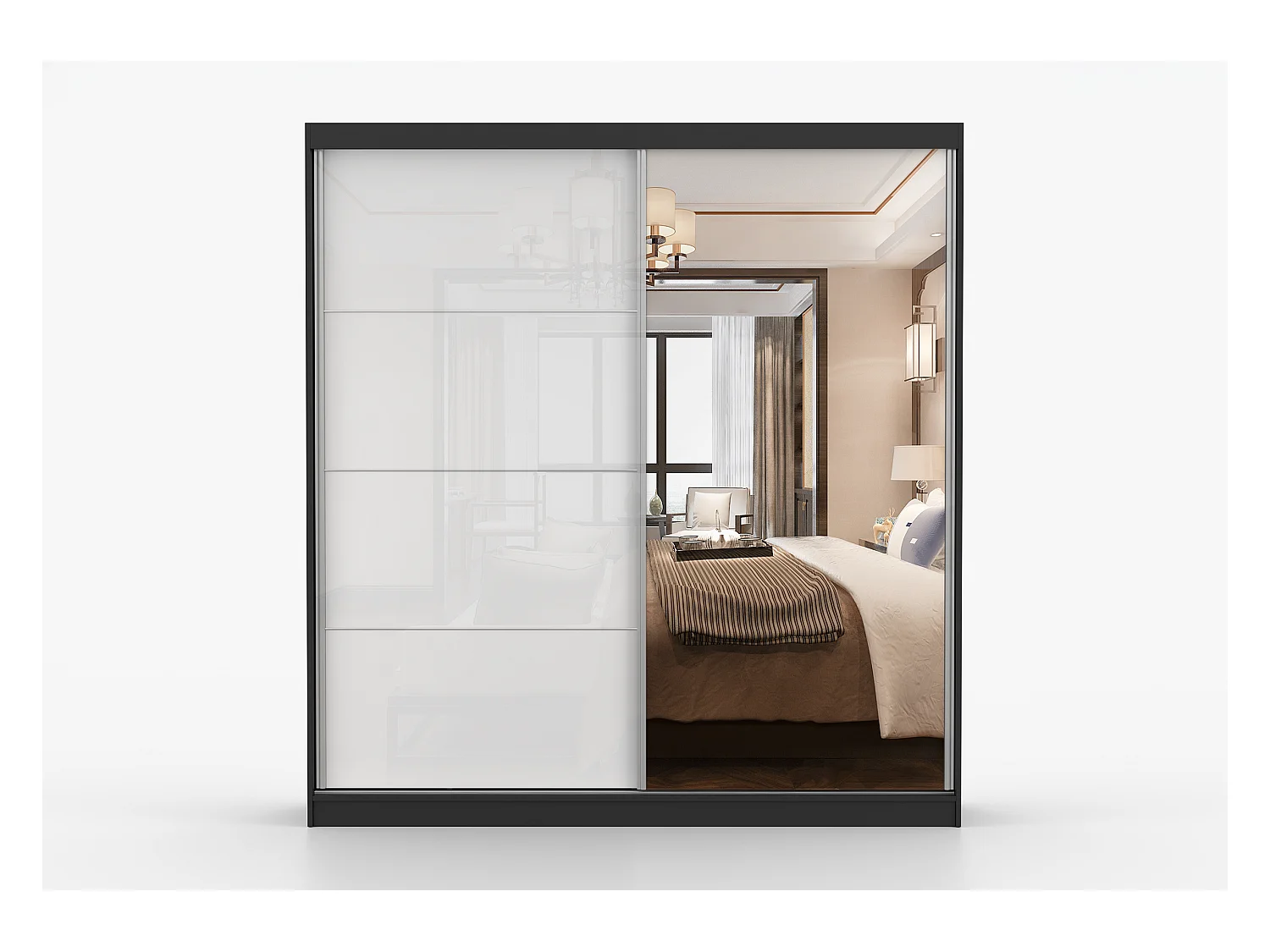 Armoire Daphnéa 233 cm avec miroir - Noir - Blanc