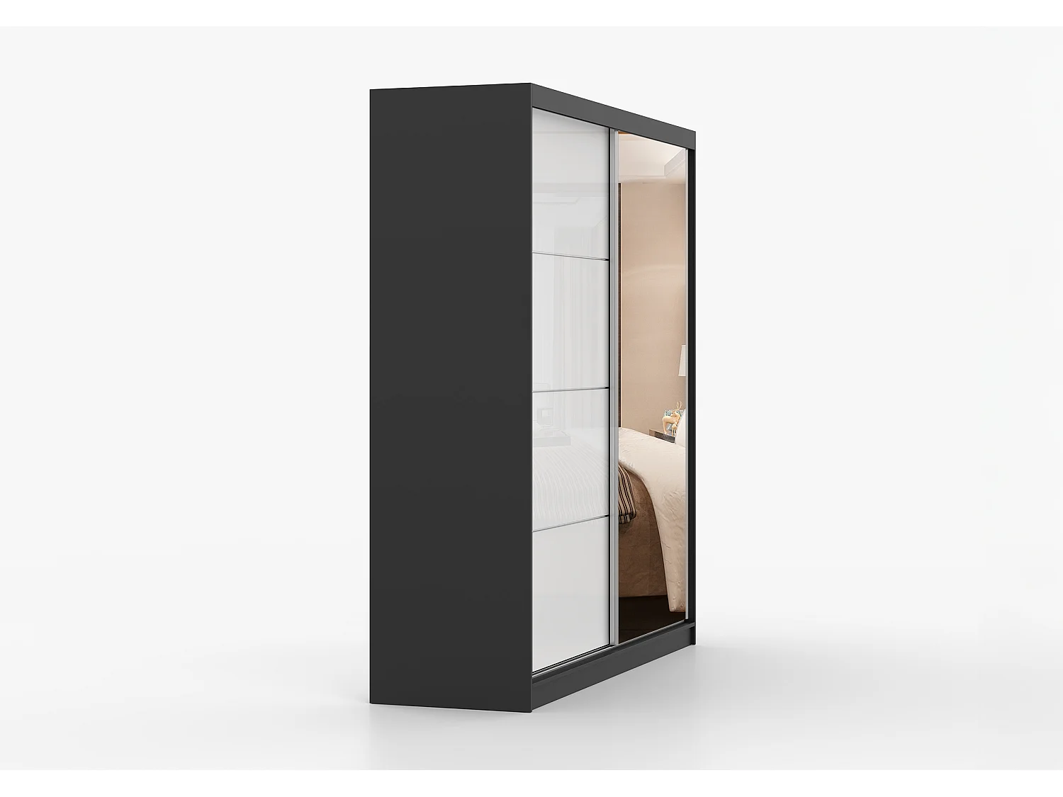 Armoire Daphnéa 233 cm avec miroir - Noir - Blanc