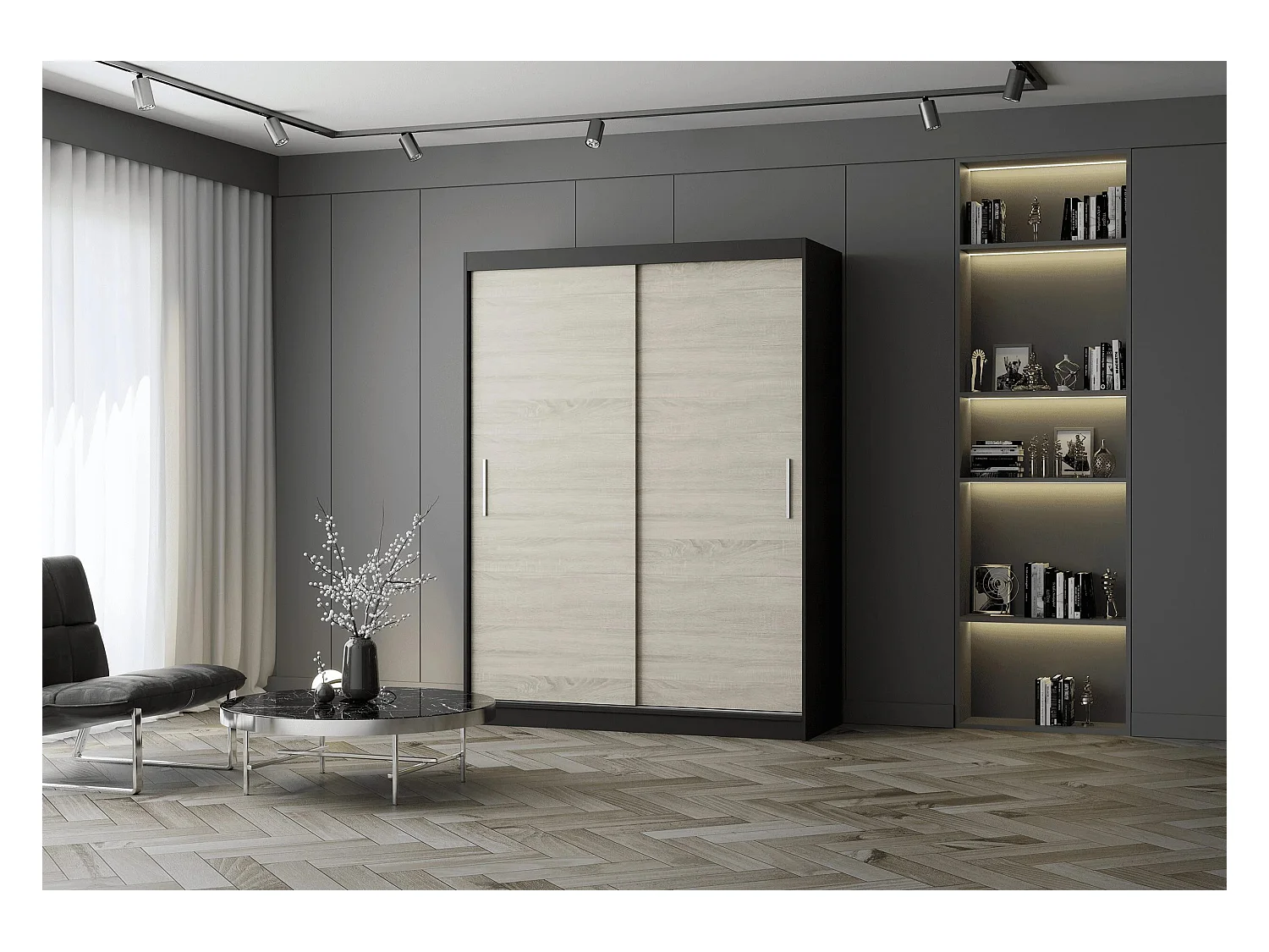 Armoire Elsinore 150 cm - Noir - Chêne