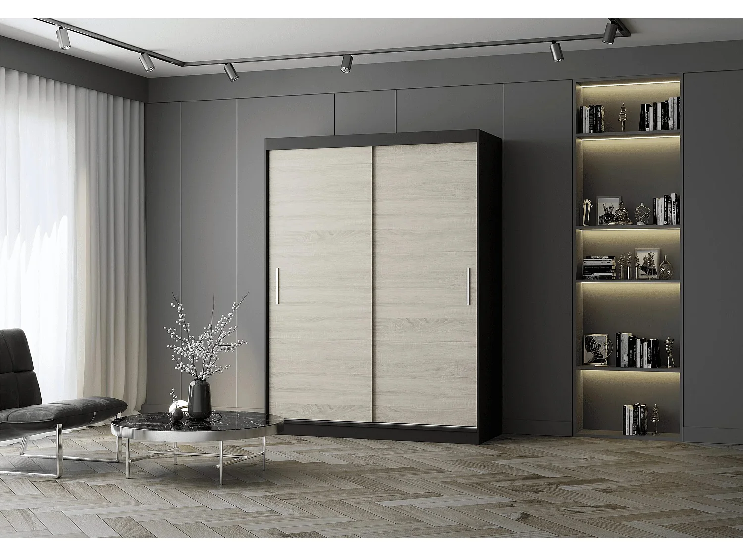 Armoire Elsinore 150 cm - Noir - Chêne