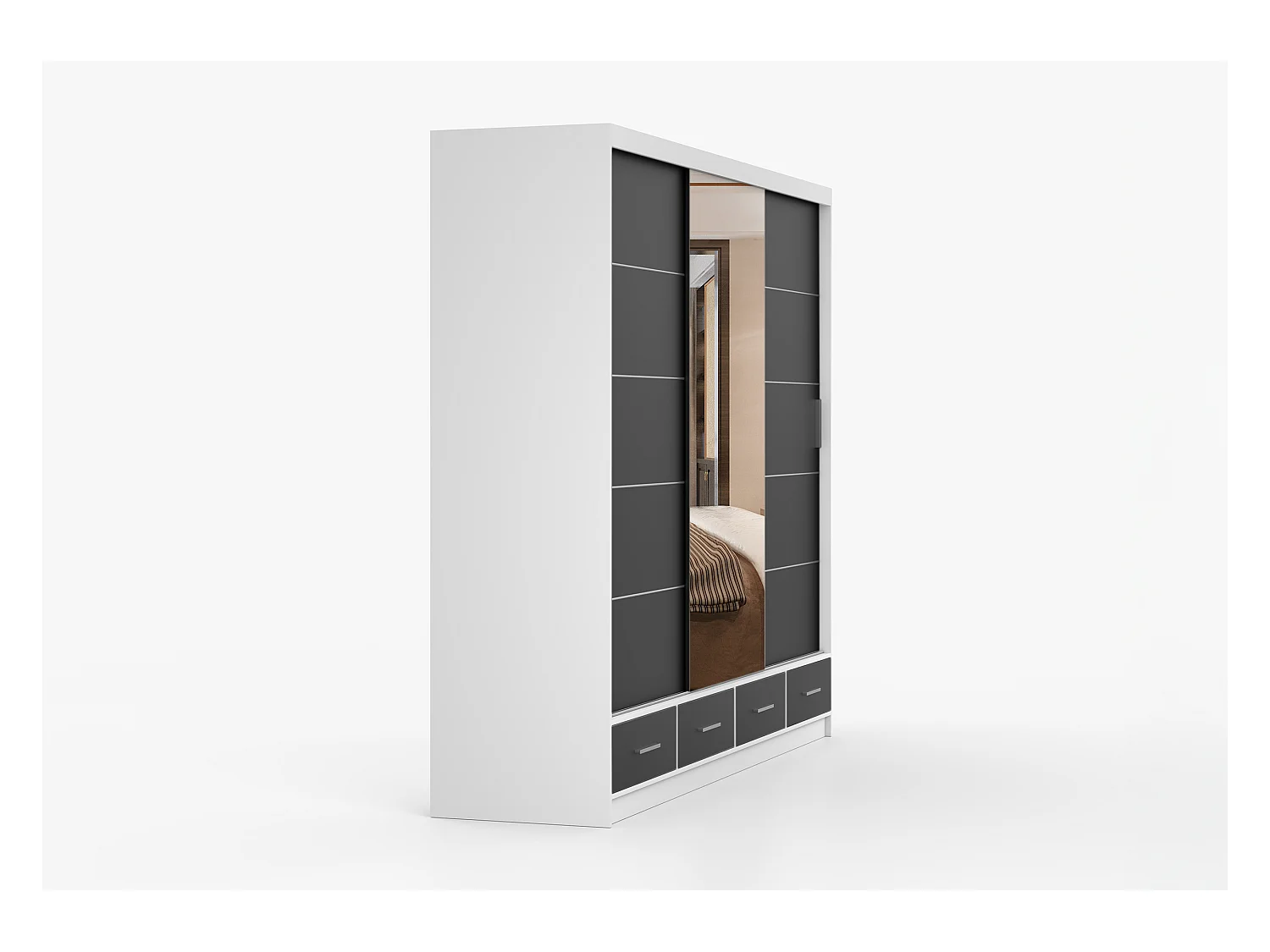 Armoire Silas 250 cm avec miroir - Blanc - Noir