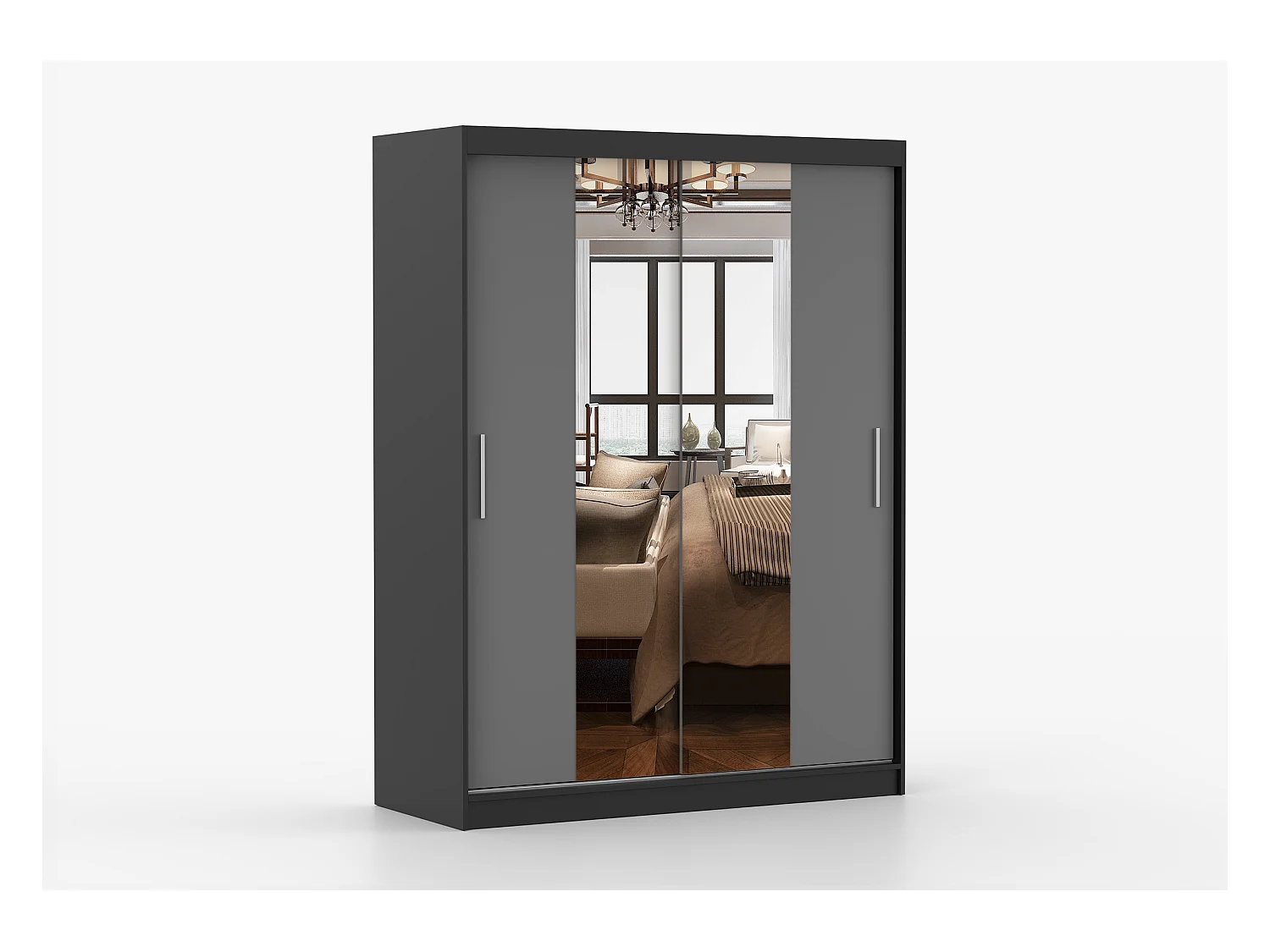 Armoire Aenora 150 cm avec miroir - Noir - Gris