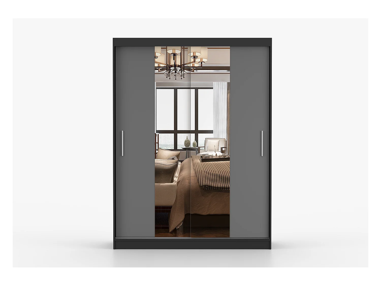 Armoire Aenora 150 cm avec miroir - Noir - Gris