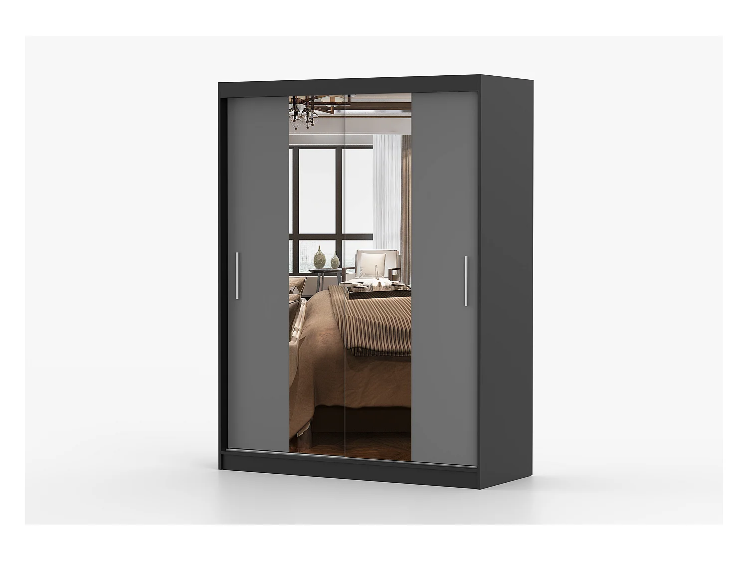 Armoire Aenora 150 cm avec miroir - Noir - Gris
