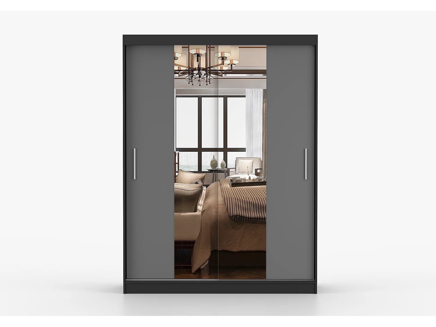 Armoire Aenora 150 cm avec miroir - Noir - Gris