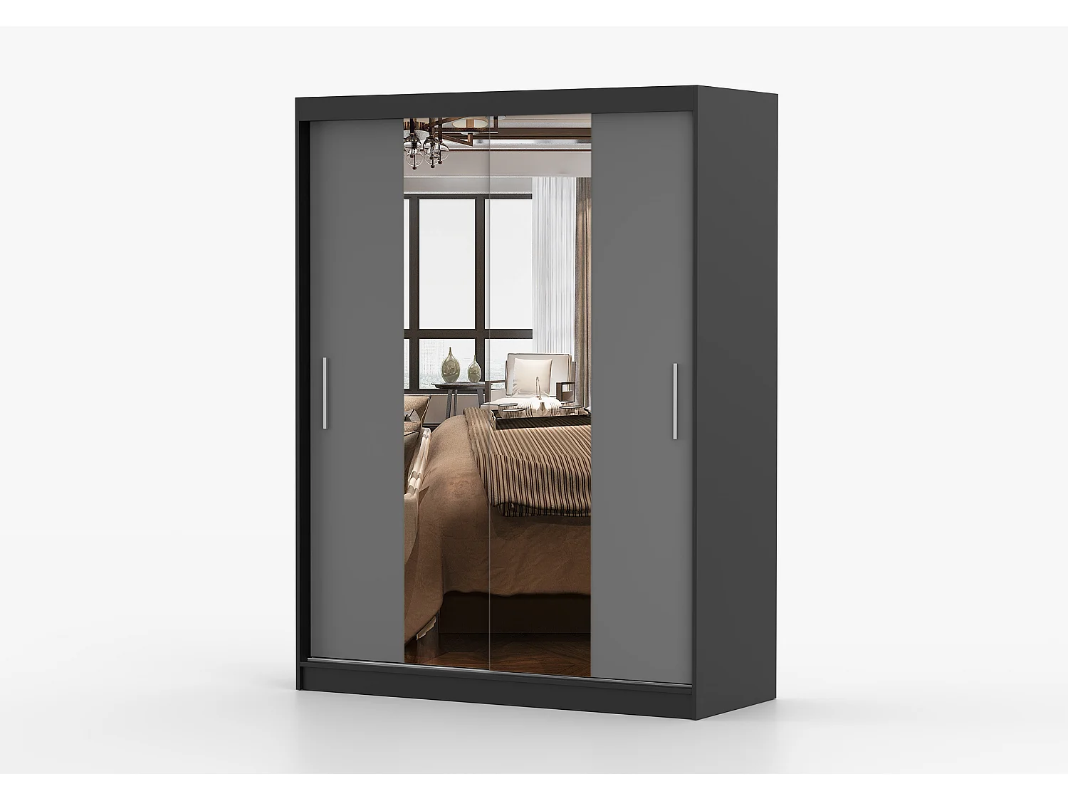 Armoire Aenora 150 cm avec miroir - Noir - Gris