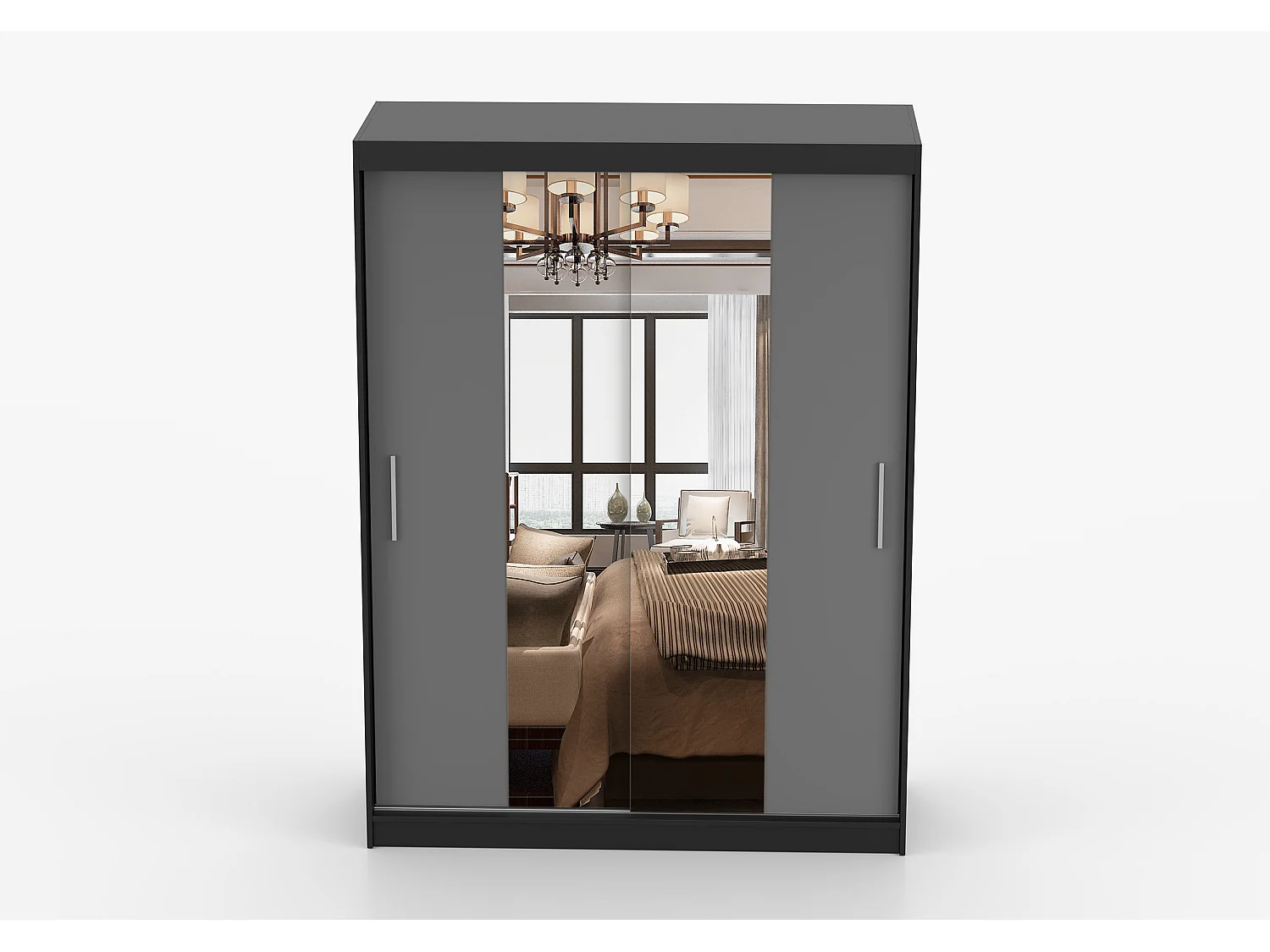 Armoire Aenora 150 cm avec miroir - Noir - Gris