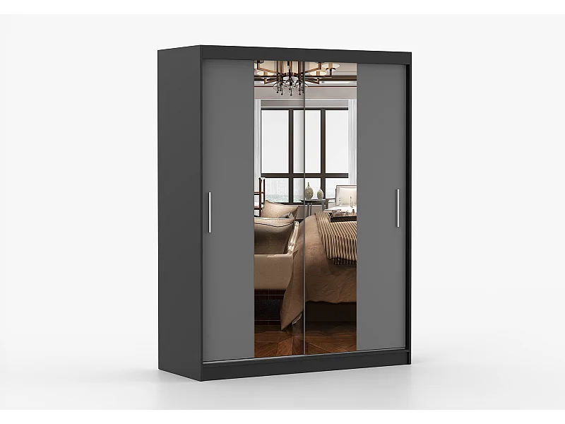 Armoire Aenora 150 cm avec miroir - Noir - Gris